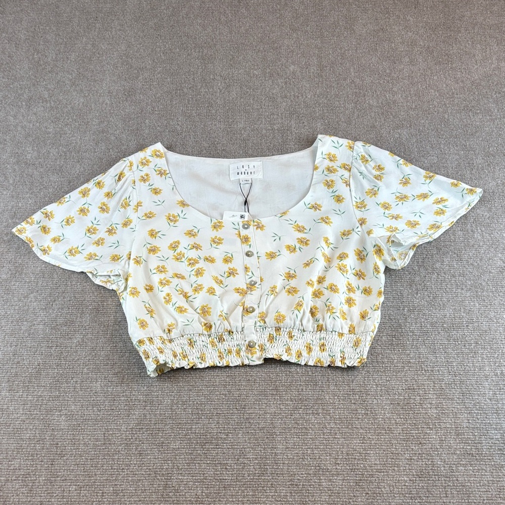 Lost + Wander Women's Summer White and Yellow Floral Crop Top Size S NWT